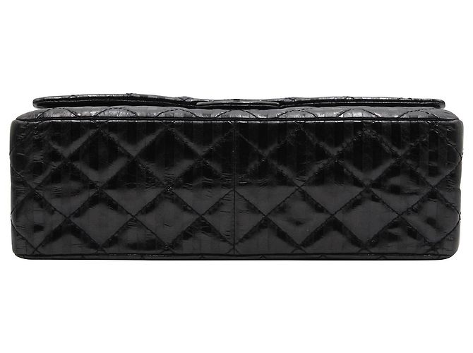 Mademoiselle Ristampa Chanel 2.55 Borsa con patta in pelle di agnello nera a righe Nero - vista 6