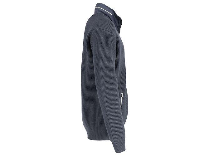 Hermès Hermes gerippte Reißverschluss-Pulloverjacke aus marineblauer Wolle - Ansicht 2