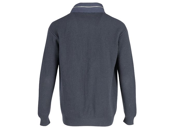 Hermès Hermes gerippte Reißverschluss-Pulloverjacke aus marineblauer Wolle - Ansicht 3