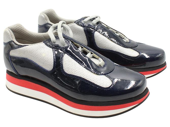 Sneakers Prada America's Cup in vernice multicolor e rete - vista 3