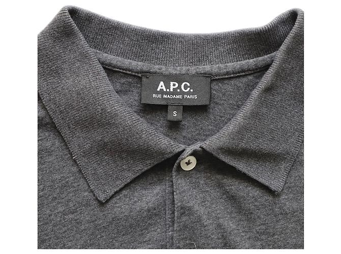 Apc alla.P.C. Polo con logo ricamato in cotone grigio - vista 3