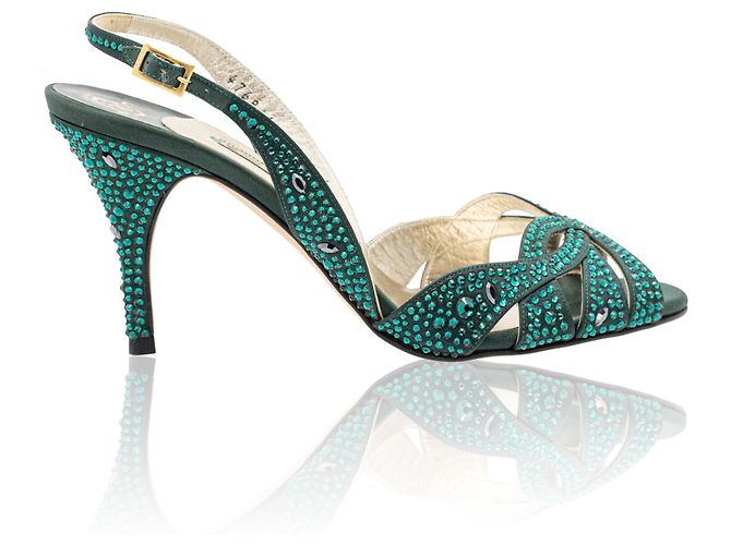 Gina Smaragdgrüne, mit Kristallen verzierte Slingback-Sandalen - Ansicht 2