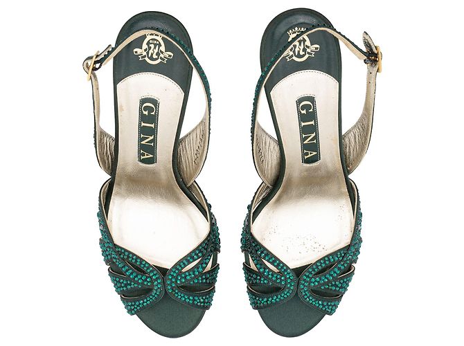 Gina Smaragdgrüne, mit Kristallen verzierte Slingback-Sandalen - Ansicht 3