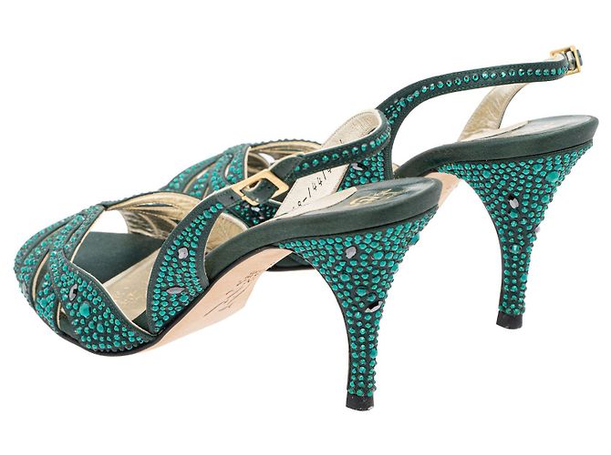 Gina Smaragdgrüne, mit Kristallen verzierte Slingback-Sandalen - Ansicht 4