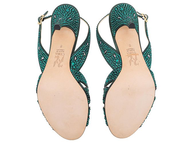 Gina Smaragdgrüne, mit Kristallen verzierte Slingback-Sandalen - Ansicht 5