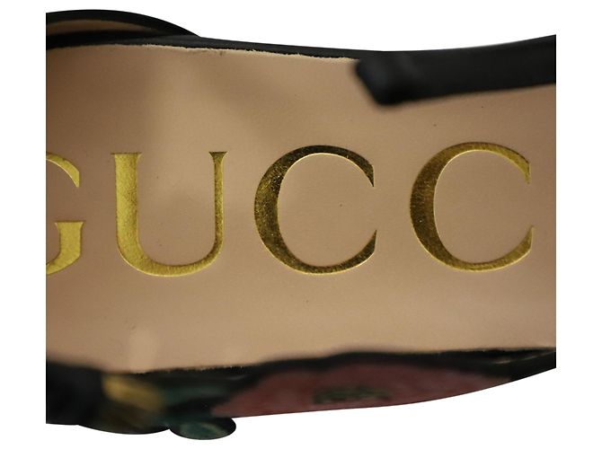 Sandali piatti Gucci Ophelia con ricamo floreale in pelle nera Nero - vista 10
