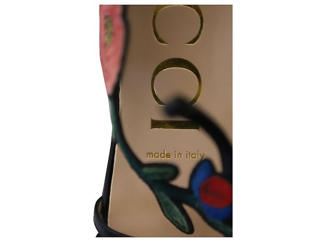 Sandali piatti Gucci Ophelia con ricamo floreale in pelle nera Nero - vista 11