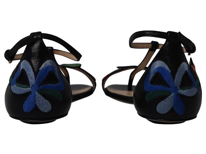 Sandali piatti Gucci Ophelia con ricamo floreale in pelle nera Nero - vista 4