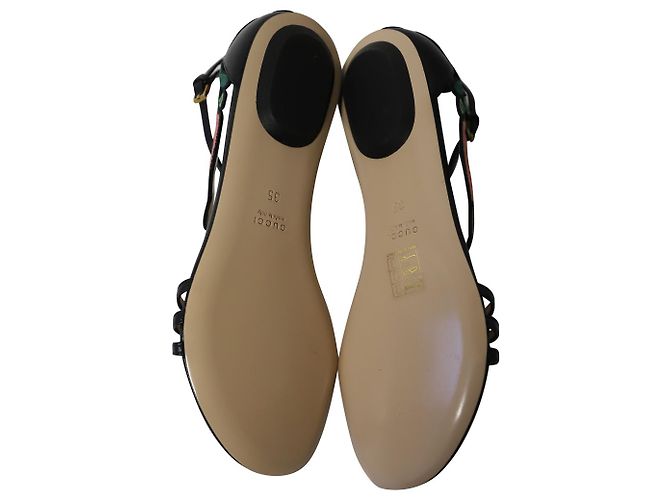 Sandali piatti Gucci Ophelia con ricamo floreale in pelle nera Nero - vista 5