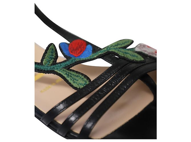 Sandali piatti Gucci Ophelia con ricamo floreale in pelle nera Nero - vista 8
