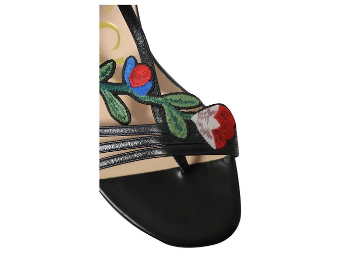Sandali piatti Gucci Ophelia con ricamo floreale in pelle nera Nero - vista 9
