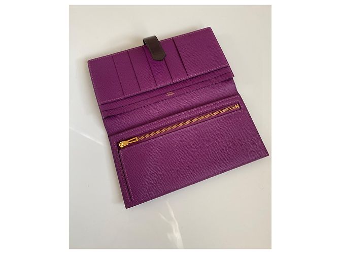 Cartera larga Hermès Béarn Soufflet de piel Epsom Rouge Sellier - vista 12
