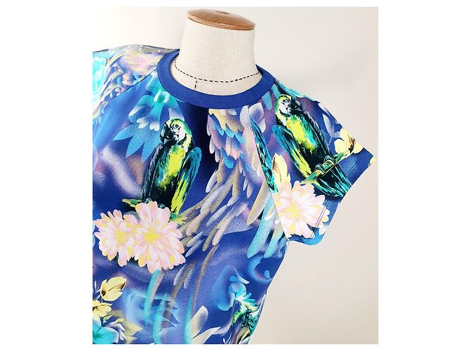 Moschino Oberteil mit tropischem Papageien Print Blau Baumwolle - Ansicht 3