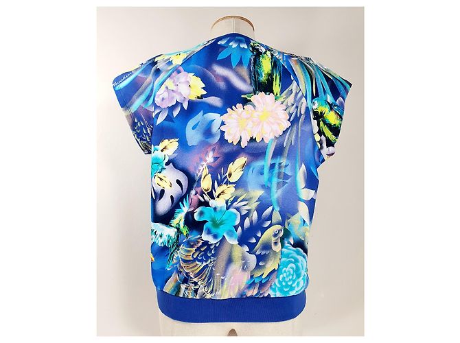 Moschino Oberteil mit tropischem Papageien Print Blau Baumwolle - Ansicht 4