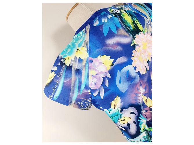 Moschino Oberteil mit tropischem Papageien Print Blau Baumwolle - Ansicht 5