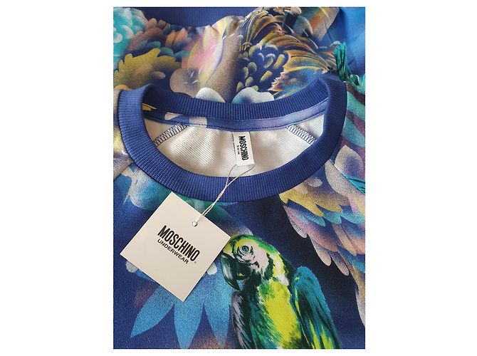 Moschino Oberteil mit tropischem Papageien Print Blau Baumwolle - Ansicht 6