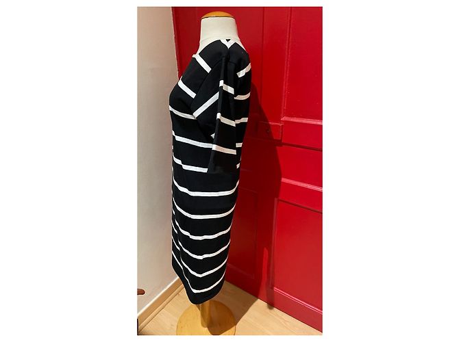 Autre Marque Robe Agnès b en coton à rayures noir et blanc - vue 2