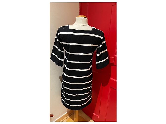 Autre Marque Robe Agnès b en coton à rayures noir et blanc - vue 3