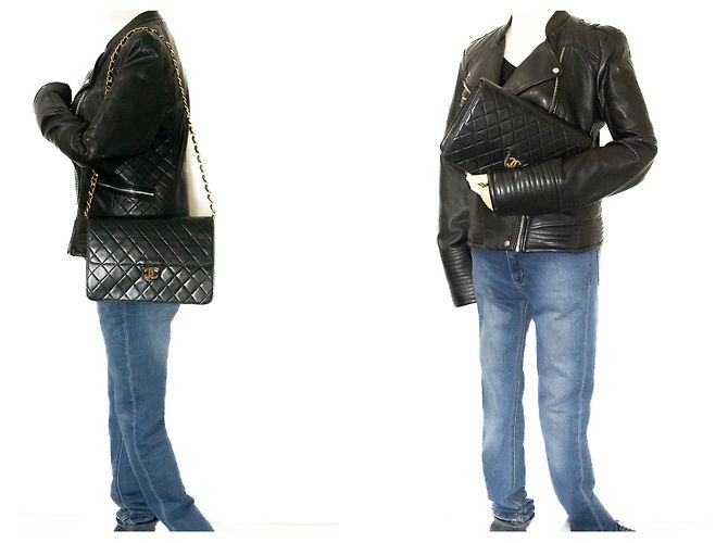 CHANEL Chain Shoulder Bag Clutch Schwarze gesteppte Lammfell-Geldbörse - Ansicht 12