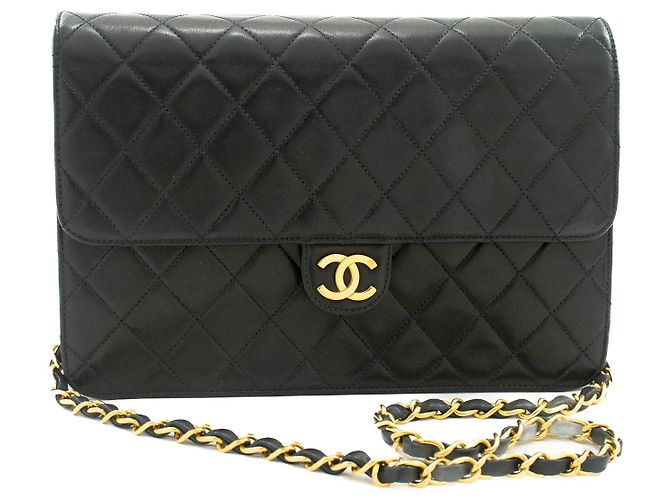 CHANEL Chain Shoulder Bag Clutch Schwarze gesteppte Lammfell-Geldbörse - Ansicht 2