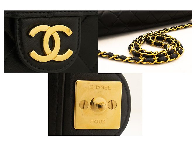 CHANEL Chain Shoulder Bag Clutch Schwarze gesteppte Lammfell-Geldbörse - Ansicht 7