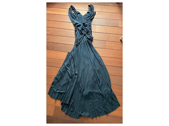 Donna Karan Black Label Drapiertes Abendkleid Dunkelblau - Ansicht 4