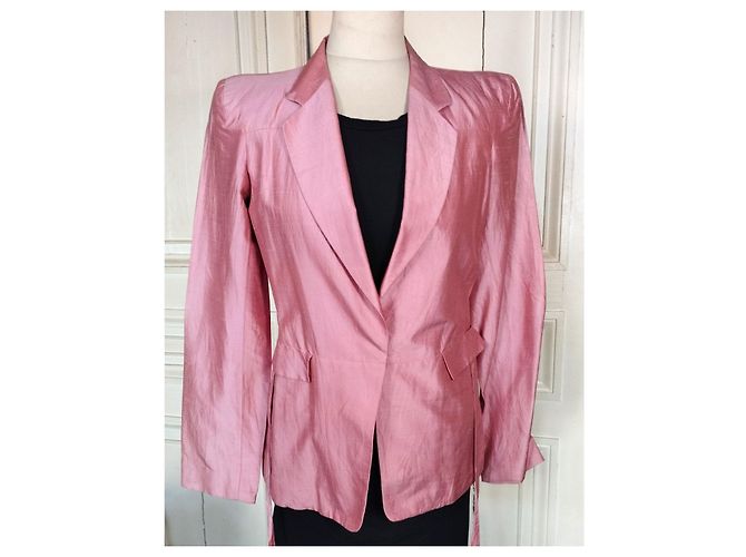 KENZO PURE SILK JACKET JACKET ASYMMETRICAL TIES T 38 Pink - view 10