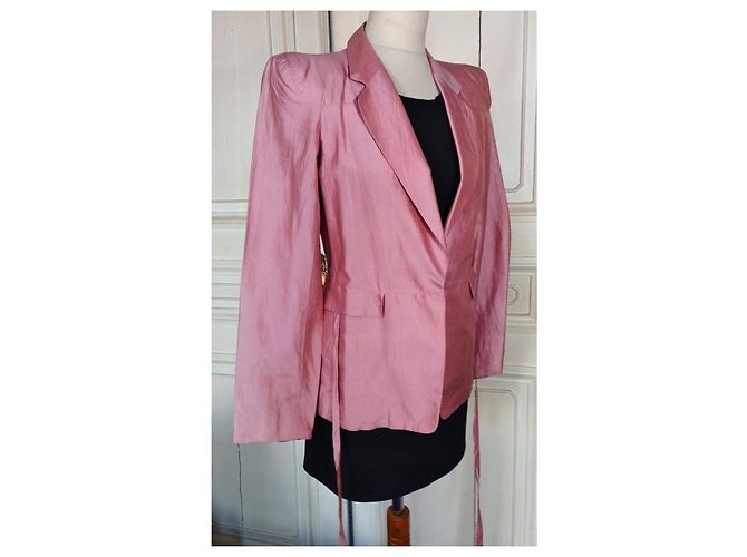 KENZO PURE SILK JACKET JACKET ASYMMETRICAL TIES T 38 Pink - view 11