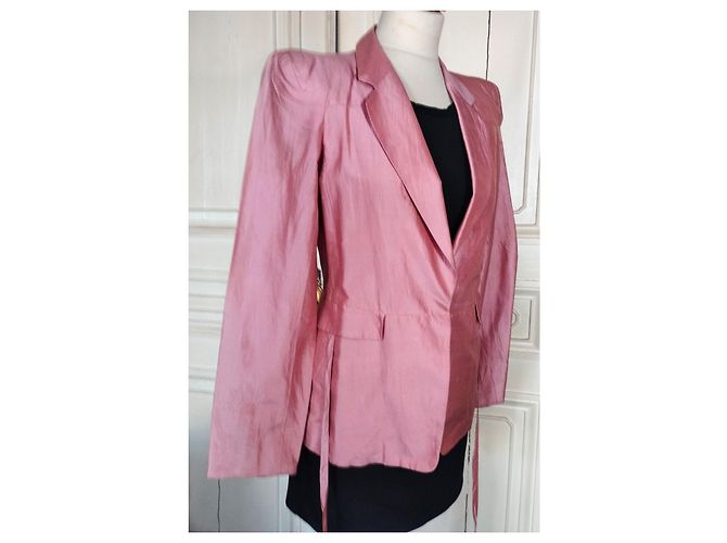 KENZO PURE SILK JACKET JACKET ASYMMETRICAL TIES T 38 Pink - view 12