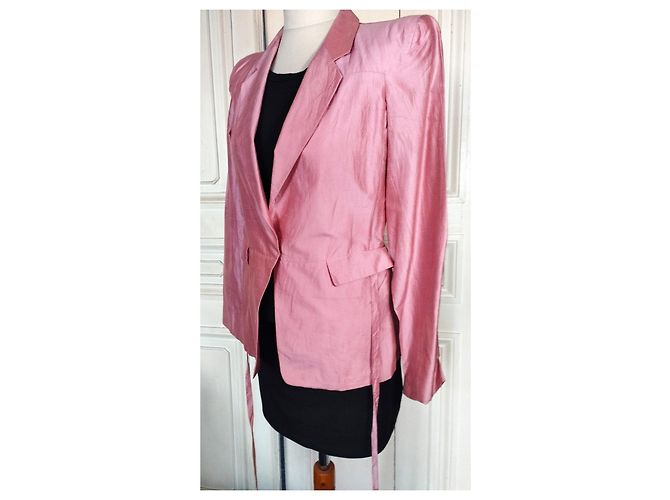 KENZO PURE SILK JACKET JACKET ASYMMETRICAL TIES T 38 Pink - view 13