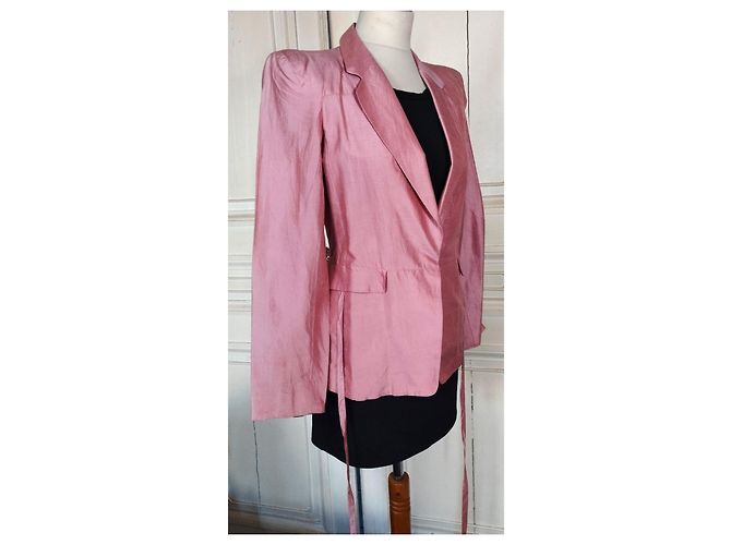 KENZO PURE SILK JACKET JACKET ASYMMETRICAL TIES T 38 Pink - view 15