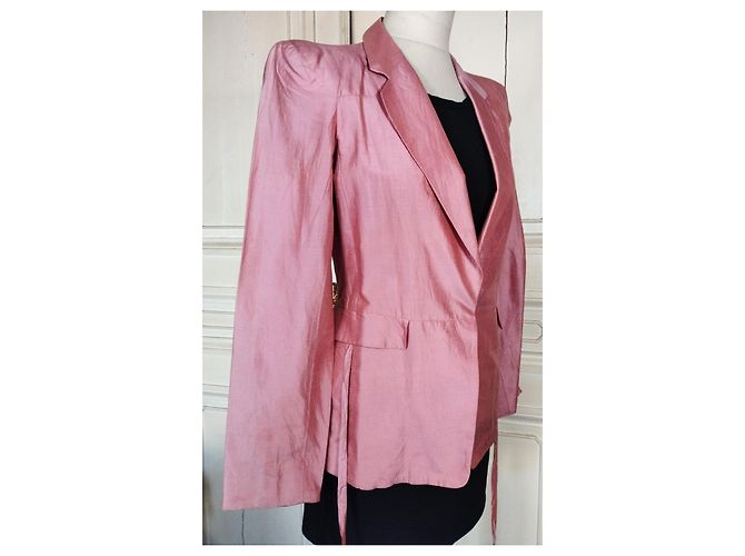 KENZO PURE SILK JACKET JACKET ASYMMETRICAL TIES T 38 Pink - view 16