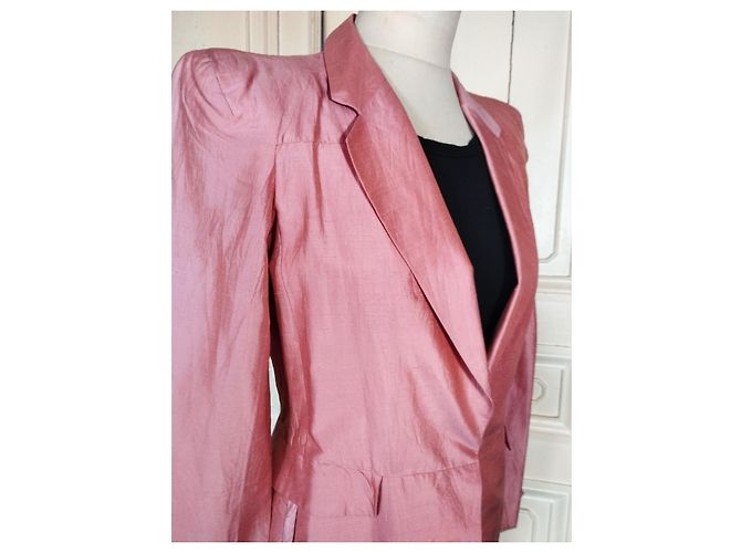 KENZO PURE SILK JACKET JACKET ASYMMETRICAL TIES T 38 Pink - view 17