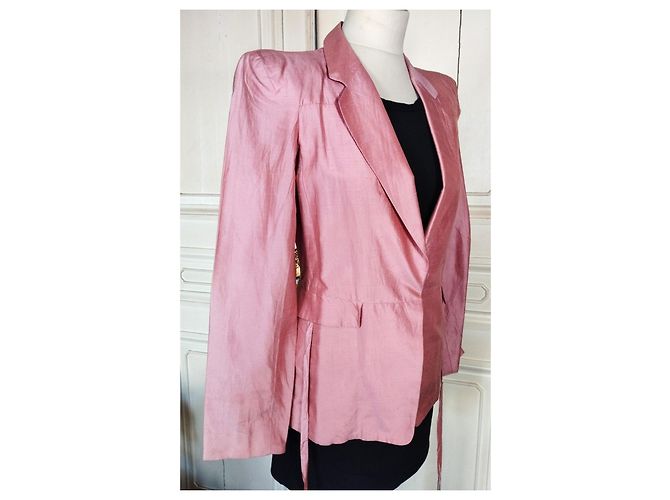 KENZO PURE SILK JACKET JACKET ASYMMETRICAL TIES T 38 Pink - view 19