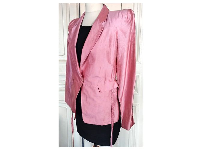 KENZO PURE SILK JACKET JACKET ASYMMETRICAL TIES T 38 Pink - view 2