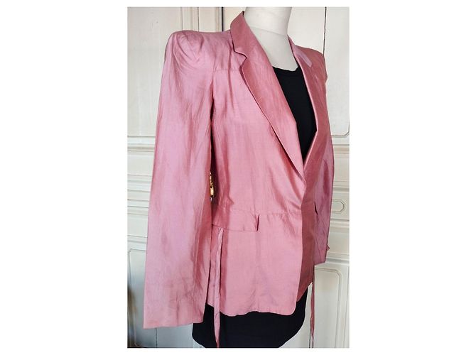 KENZO PURE SILK JACKET JACKET ASYMMETRICAL TIES T 38 Pink - view 20