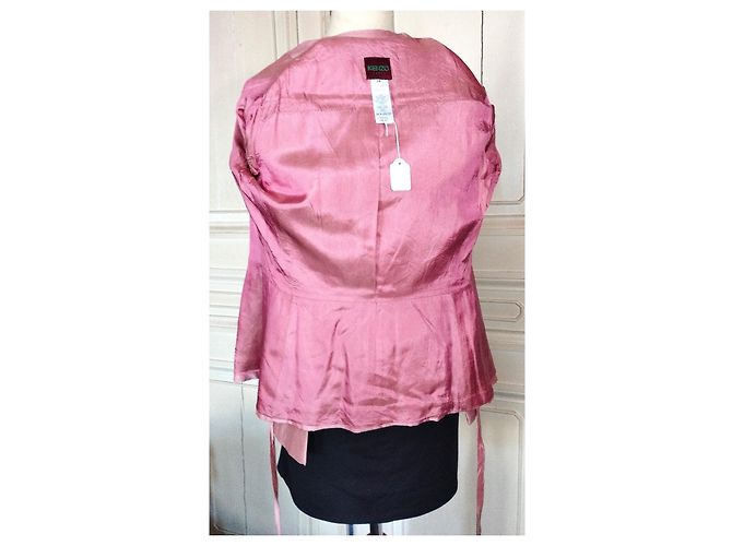 KENZO PURE SILK JACKET JACKET ASYMMETRICAL TIES T 38 Pink - view 4