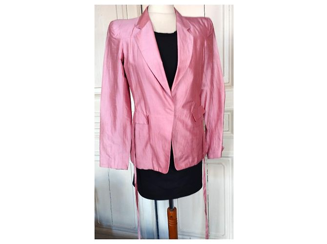 KENZO PURE SILK JACKET JACKET ASYMMETRICAL TIES T 38 Pink - view 7