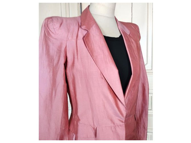 KENZO PURE SILK JACKET JACKET ASYMMETRICAL TIES T 38 Pink - view 9