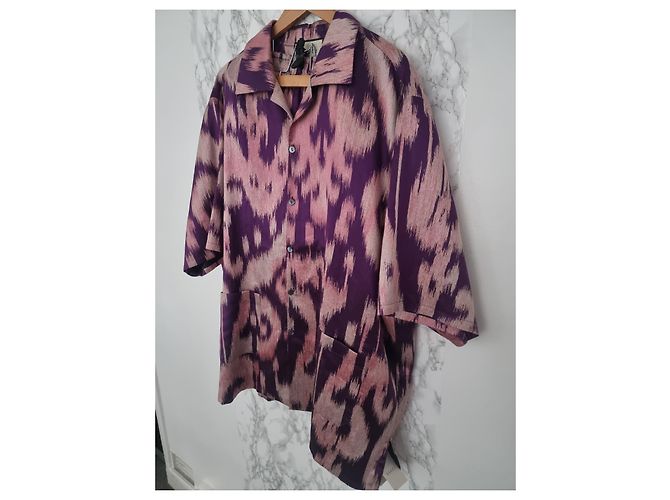 Camicia Bowling Tie Dye Gucci Viola Seta Cotone Lino Porpora - vista 2