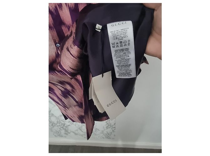 Camicia Bowling Tie Dye Gucci Viola Seta Cotone Lino Porpora - vista 3