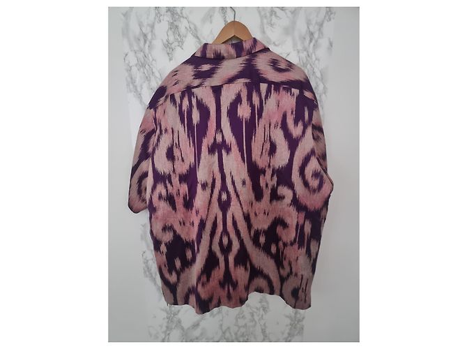 Camicia Bowling Tie Dye Gucci Viola Seta Cotone Lino Porpora - vista 4