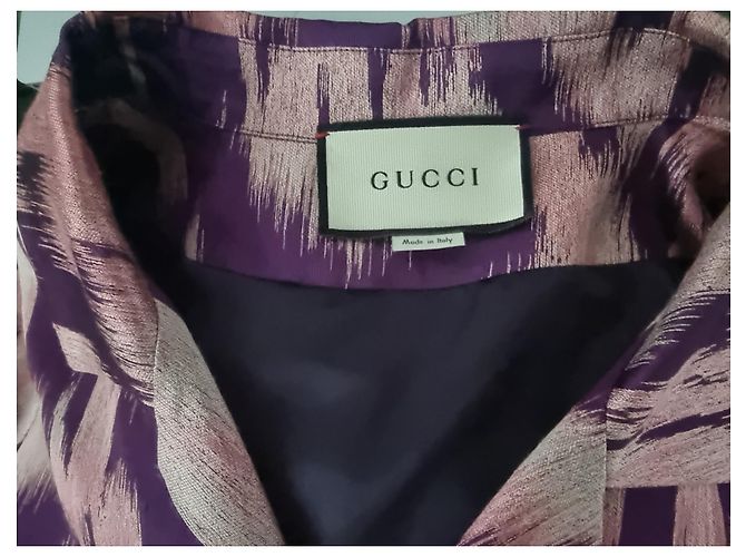 Camicia Bowling Tie Dye Gucci Viola Seta Cotone Lino Porpora - vista 5