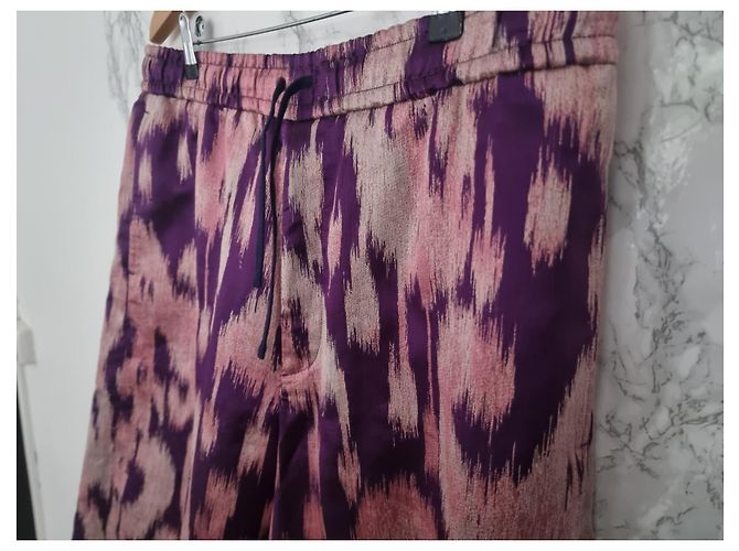 Pantaloncini Gucci Tie Dye Viola in Seta Cotone Lino Porpora - vista 2