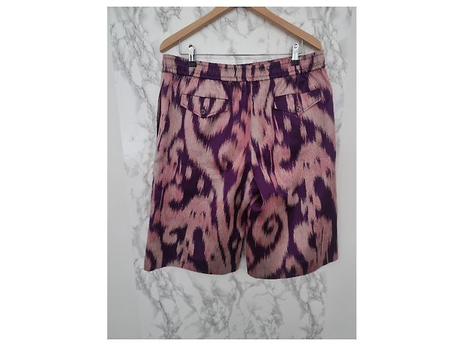 Pantaloncini Gucci Tie Dye Viola in Seta Cotone Lino Porpora - vista 3