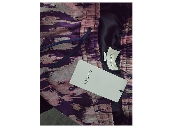 Pantaloncini Gucci Tie Dye Viola in Seta Cotone Lino Porpora - vista 4