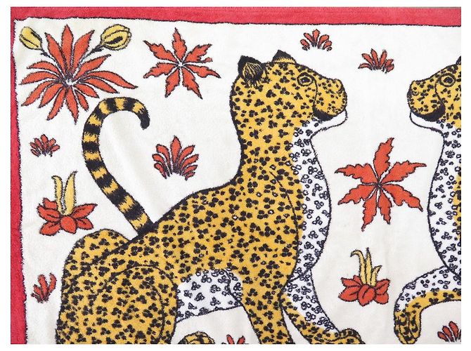 Hermès TAPIS DE PLAGE HERMES LEOPARDS H101015M32 DRAP DE BAIN EN COTON BEACH MAT Rouge - vue 2