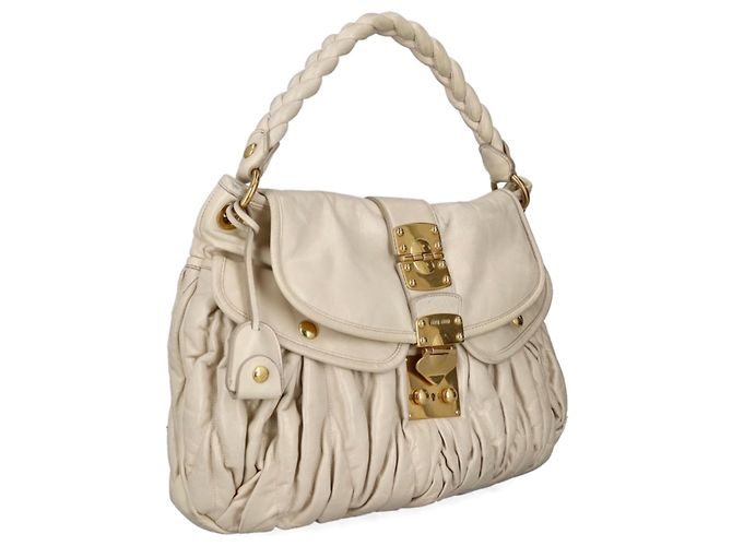 Borsa a mano Miu Miu Coffer Matelasse in pelle vernice Eggshell Bianco sporco - vista 2