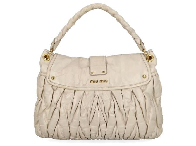 Borsa a mano Miu Miu Coffer Matelasse in pelle vernice Eggshell Bianco sporco - vista 3