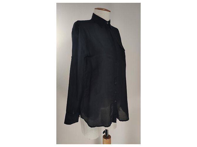 Club Monaco Camicia Nera Trasparente in Seta e Cotone Nero - vista 2